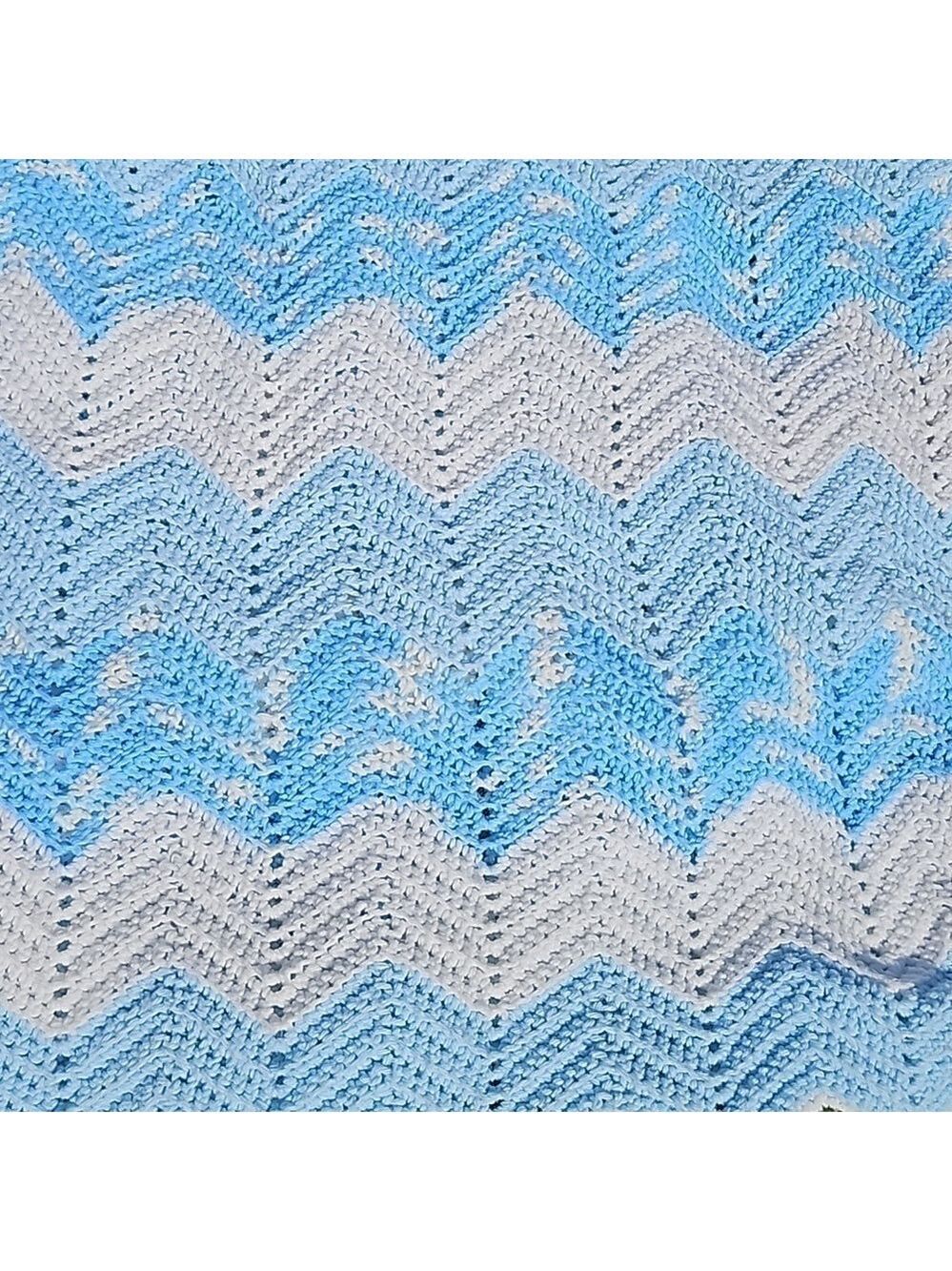 Hand Crafted Handmade Crochet Lacy Chevron Stitch Blue White Blanket Baby afghan
